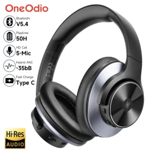 Oneodio A10 Bluetooth 5.4 Headphones Hybrid Active Noise Cancelling With Hi-Res Audio Over Ear Wireless Headset ANC With 5-Mic